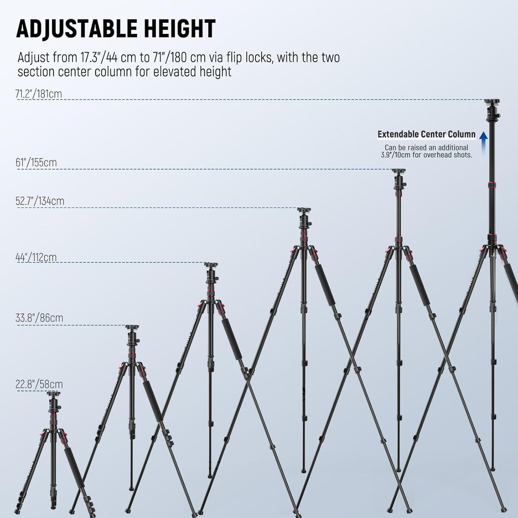 NEEWER Basics Camera Tripod Monopod, 71" Aluminum Heavy Duty Portable Travel DSLR Cell Phone Stand with 360° Ball Head Cellphone Holder Mount Compatible with iPhone for Filming Video Recording, TP15