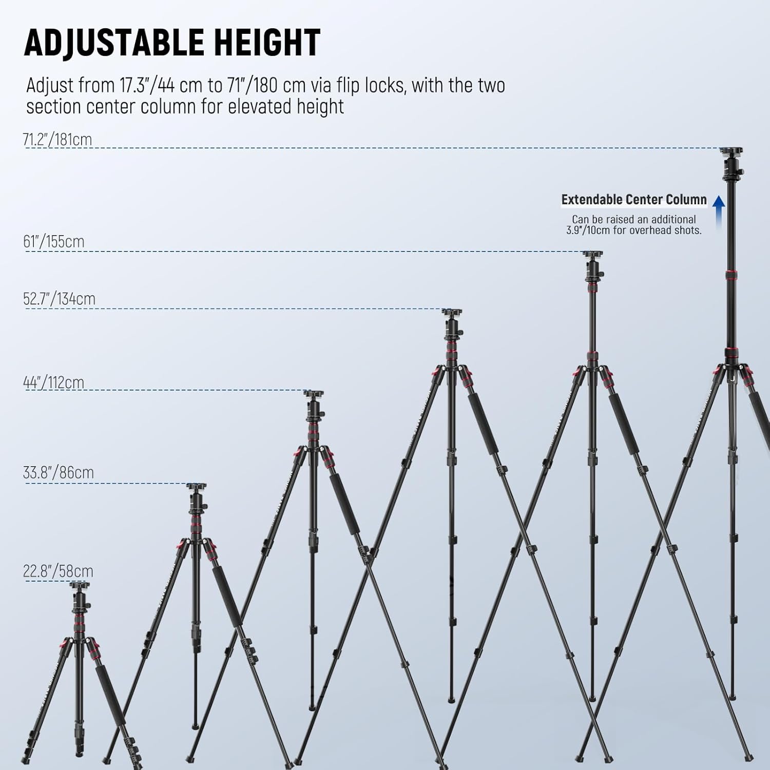 NEEWER Basics Camera Tripod Monopod, 71" Aluminum Heavy Duty Portable Travel DSLR Cell Phone Stand with 360° Ball Head Cellphone Holder Mount Compatible with iPhone for Filming Video Recording, TP15