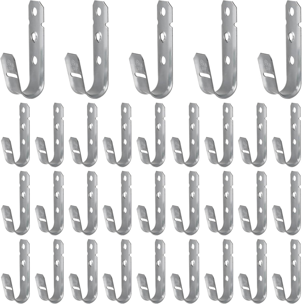 OMISTAR 50 PCS Cable Support J Hooks, 3/4 in Cable Management Brackets, Heavy Duty Galvanized Iron Wire Hooks for Network Cables, Fiber Optics, Rust-Resistant for Outdoor Use