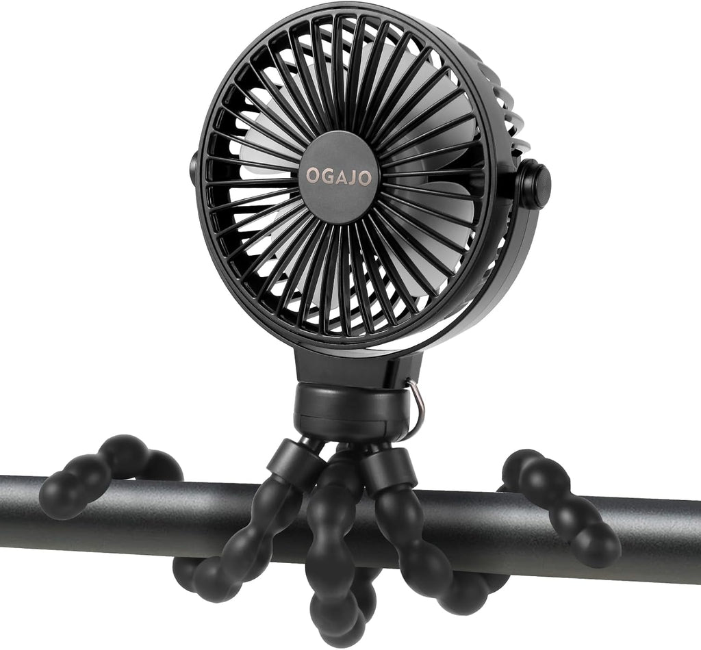 Portable Stroller Fan Personal rechargeable USB Fans With 5200mAh 3 Speeds Battery Small Baby Car Seat Mini Handheld Clip On Fan for Pram Crib Bike Treadmill Outdoor Camping Travel and Student Desk