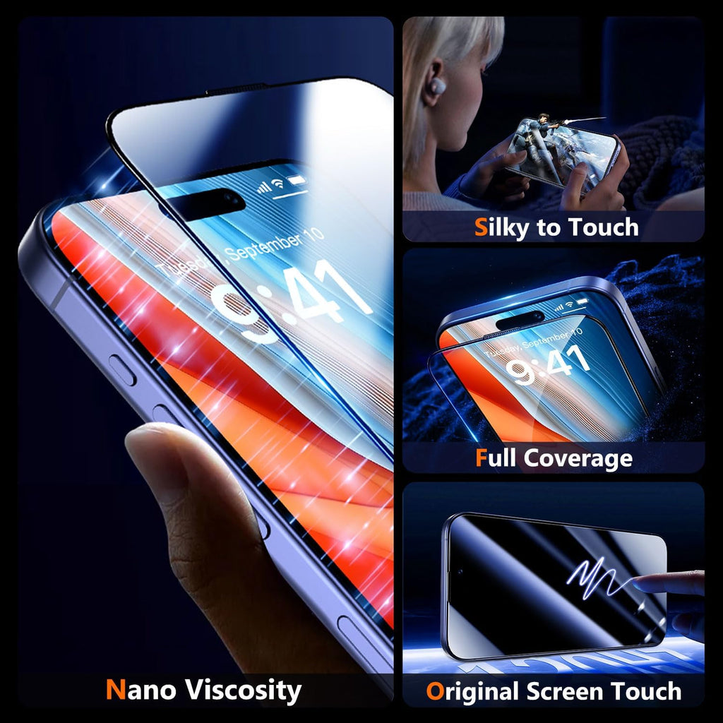 UniqueMe for iPhone 15 Plus / 16 Plus Screen Protector - [Military Grade Shatterproof & 9H+ Hardness] Tempered Glass Full Coverage Protection, Easy Installation, 2 Packs
