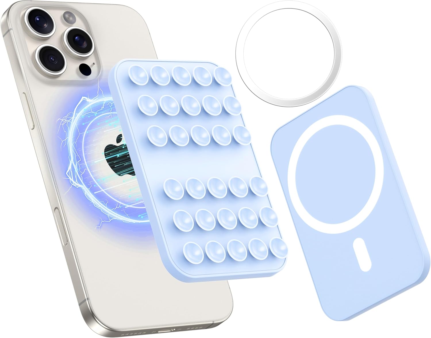 Patented Magnetic Sticky Phone Suction Grip Mount for MagSafe Case,Magnet Silicone Portable Stand Holder for iPhone 16/15/14/13/12 Series and Android, Hands-Free Selfies and Videos,Baby Blue