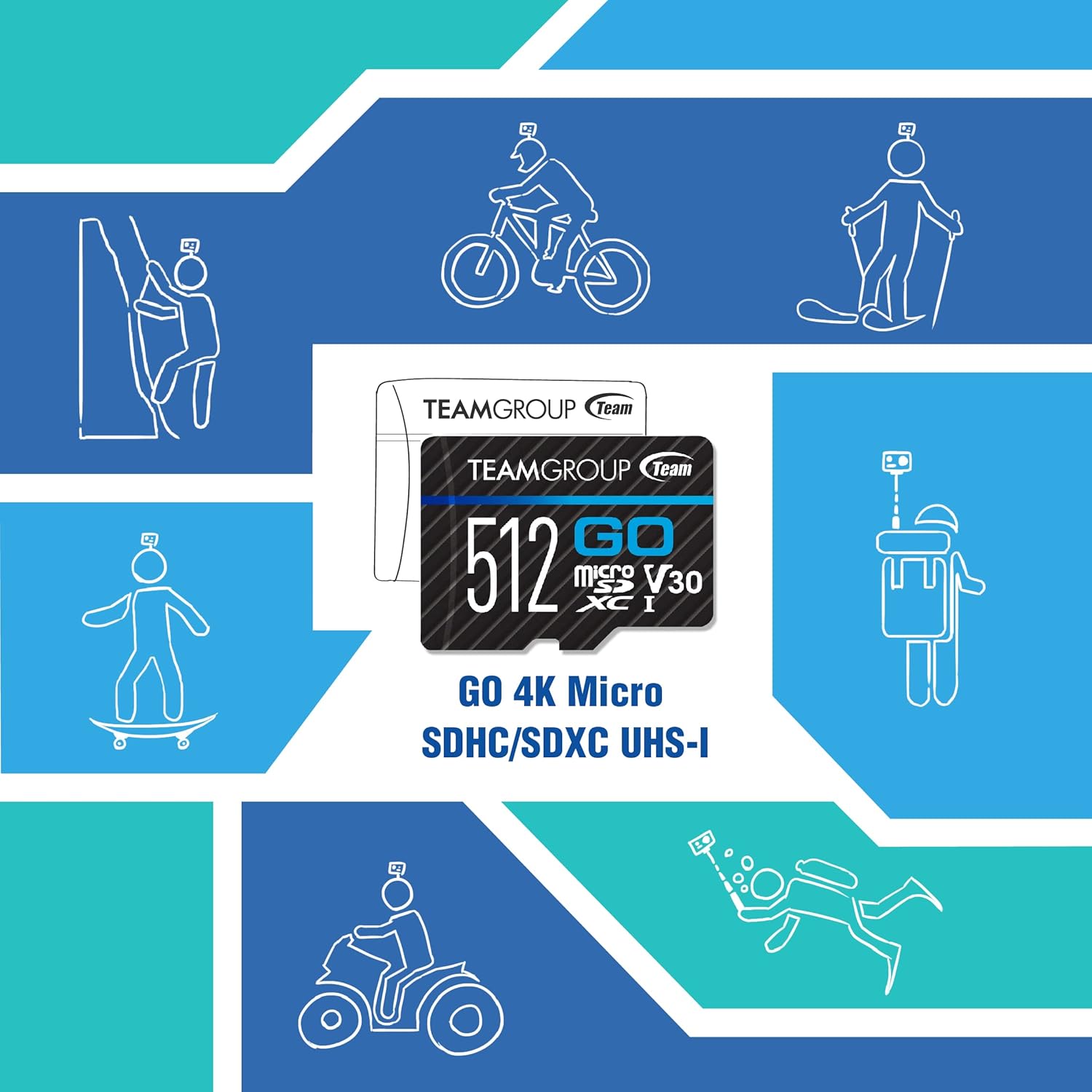 TEAMGROUP GO Card 128GB 10 Pack Micro SDXC UHS-I U3 V30 4K for GoPro & Drone & Action Cameras High Speed Flash Memory Card with Adapter for Outdoor Sports, 4K Shooting, Nintendo-Switch TGUSDX128GU373