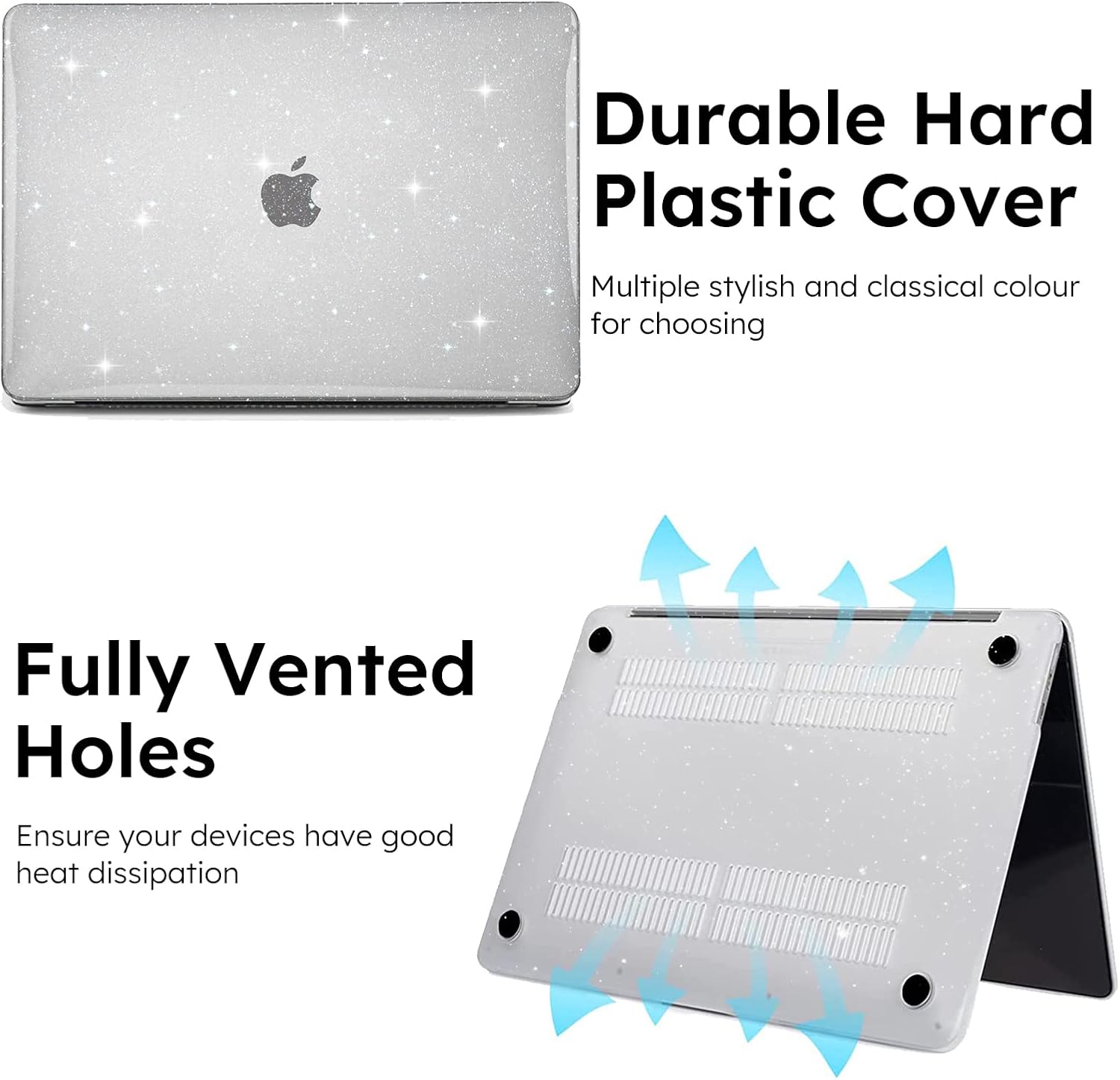 iCasso for MacBook Air 13 inch Case 2025 2024-2022 Release M4 A3240 M3 A3113 A2681 M2 with Liquid Retina Display, Hard Plastic Shell for Mac Air 13.6, Keyboard Cover&Screen Protector, Clear Glitter