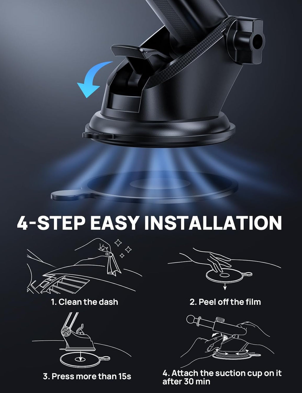 [2025 New] Dashboard Phone Holders for Your Car (+Air Vent Clip) [Military Grade Stable] , Car Cell Phone Holder, Rotatable Suction Cup Car Phone Mount for All Phone (Diamond Black)