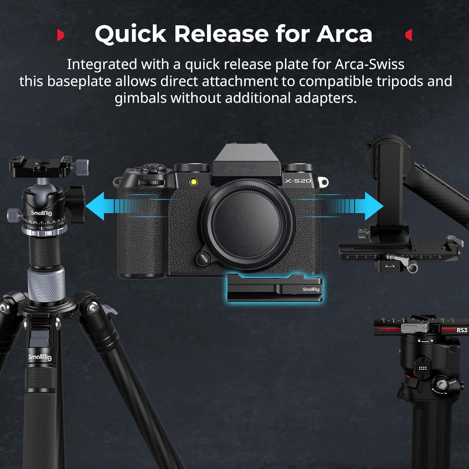SMALLRIG Mount Plate for AirTag, Quick Release Camera Mount Baseplate for Arca-Type, Built-in EVA Pad, 1/4"-20 Screws, for FUJIFILM X-H2 / X-T4 / X-T5 / X-T50 / GFX 100S II / F8-X5M / X100V - MD5425