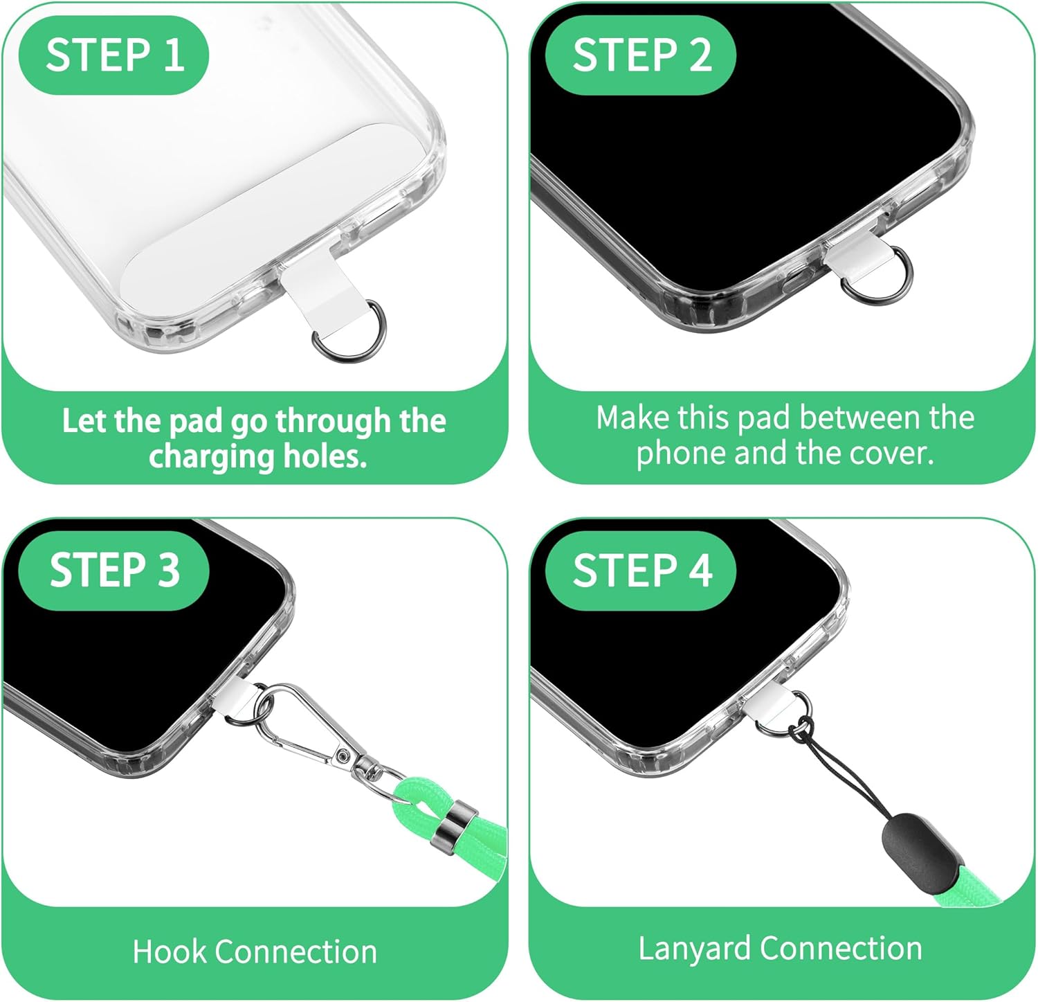 CACOE Phone Lanyard 2 Pcs-1 Pcs Adjustable Neck Strap, 1 Pcs Wrist Strap, 2 Pads, Universal Crossbody Multifuctional Cell Phone Lanyards Compatible with Most Smartphones(Light Green)