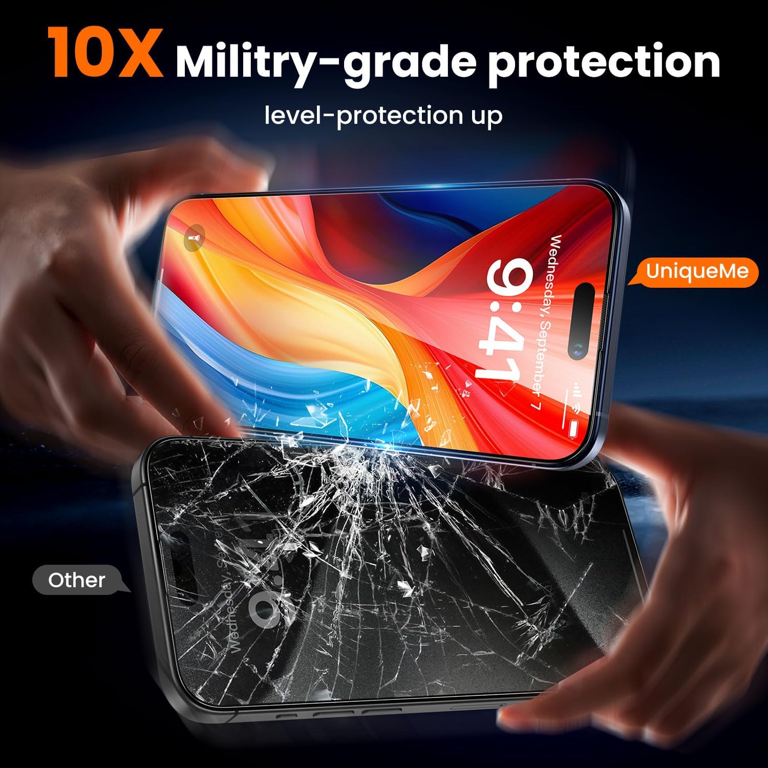 UniqueMe for iPhone 15 Pro Screen Protector - [Military Grade Shatterproof & 9H+ Hardness] Screen Protector 15 Pro Tempered Glass Full Coverage Protection, Easy Installation, 2 Packs