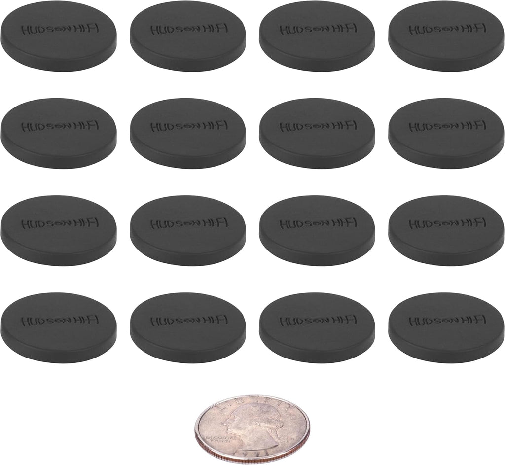 Speaker Isolation Feet – 16-Pack 1" Platinum Silicone Dots by Hudson Hi-Fi – Non-Adhesive, Non-Skid Anti-Vibration Pads for Turntables, Subwoofers, Audio Equipment – 20 Duro