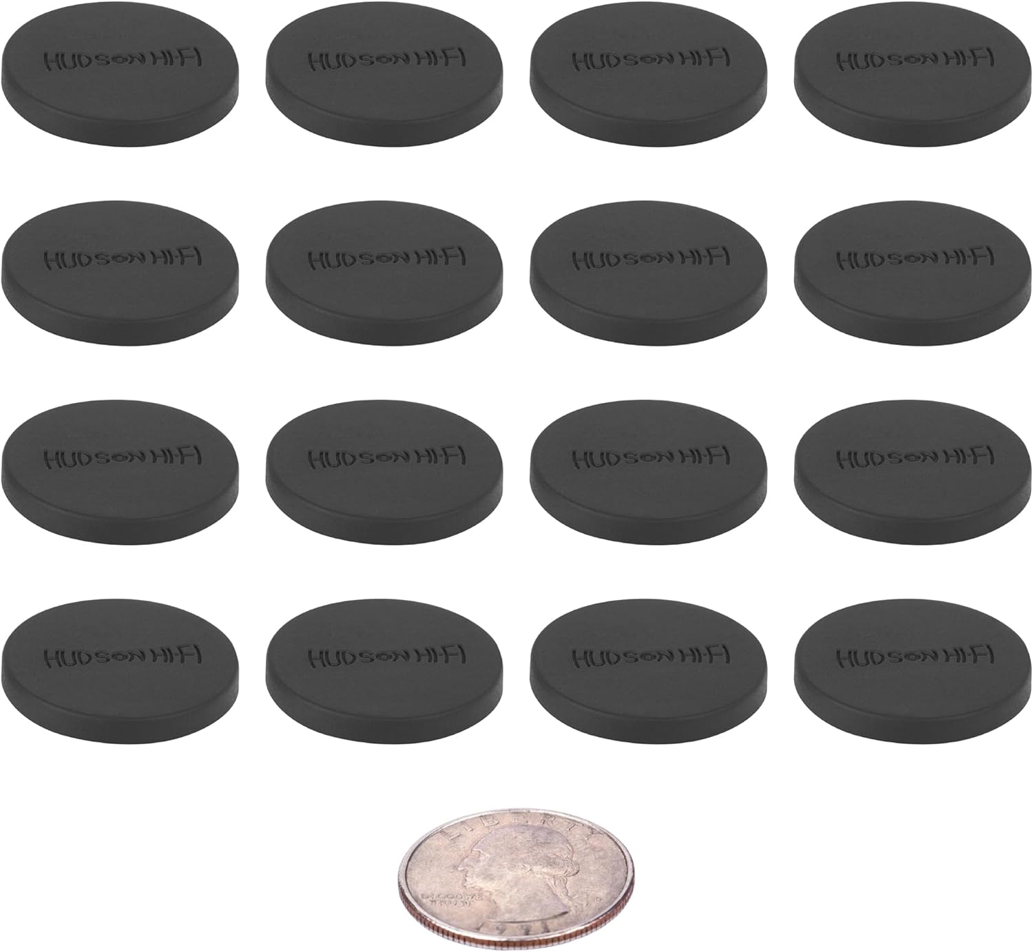 Speaker Isolation Feet – 16-Pack 1" Platinum Silicone Dots by Hudson Hi-Fi – Non-Adhesive, Non-Skid Anti-Vibration Pads for Turntables, Subwoofers, Audio Equipment – 20 Duro