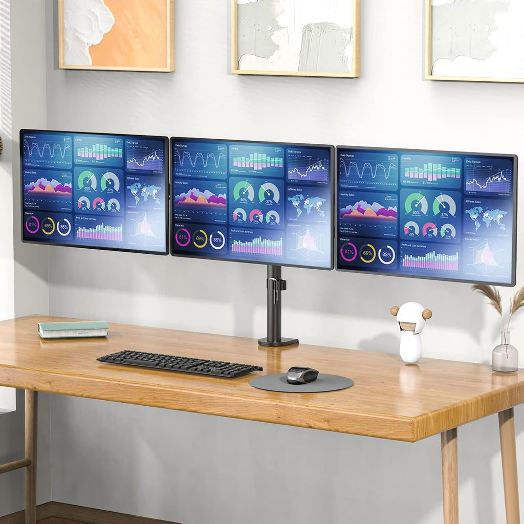 WALI Triple Monitor Mount, 3 Monitor Desk Mount for 13-27 inch Computer Screens, Holds up to 22 lbs, Triple Monitors Stand for Desk, with Tilt, Swivel, Rotation, VESA 75/100mm (M003S), Black
