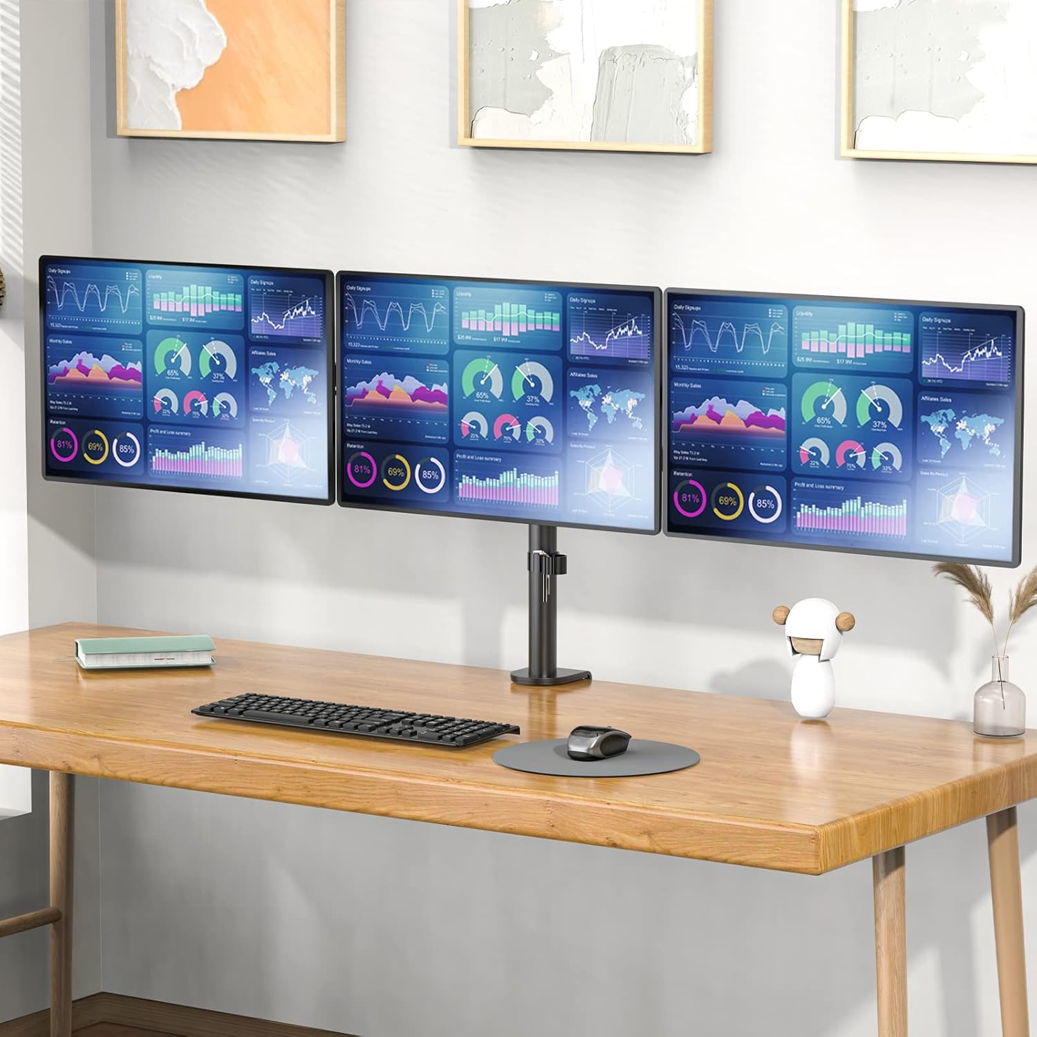WALI Triple Monitor Mount, 3 Monitor Desk Mount for 13-27 inch Computer Screens, Holds up to 22 lbs, Triple Monitors Stand for Desk, with Tilt, Swivel, Rotation, VESA 75/100mm (M003S), Black