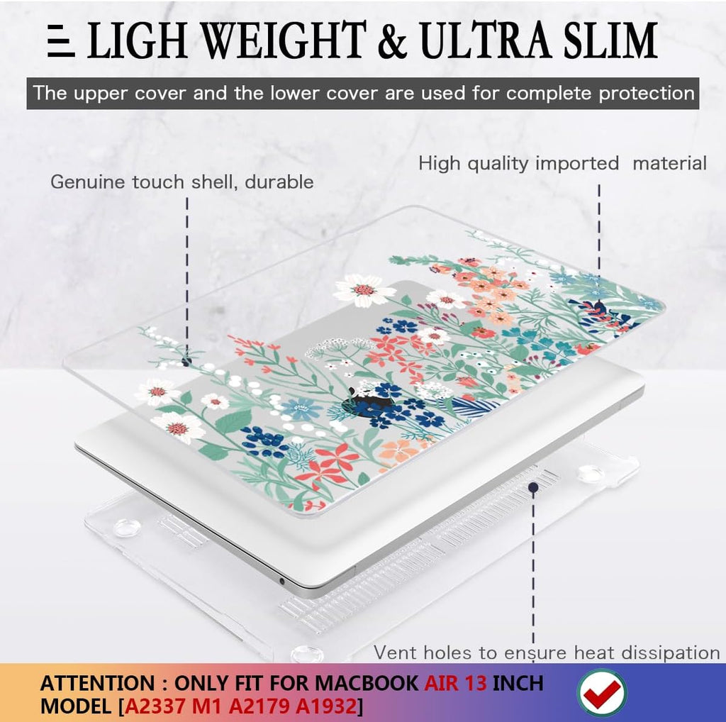 CISSOOK Compatible with MacBook Air 13 inch Case 2021 2020 2019 2018 Release A2337 M1 A2179 A1932 Model, Wild Floral Hard Shell Case for MacBook Air 13 Inch with Touch ID 2021-2018, Wild Green Flower