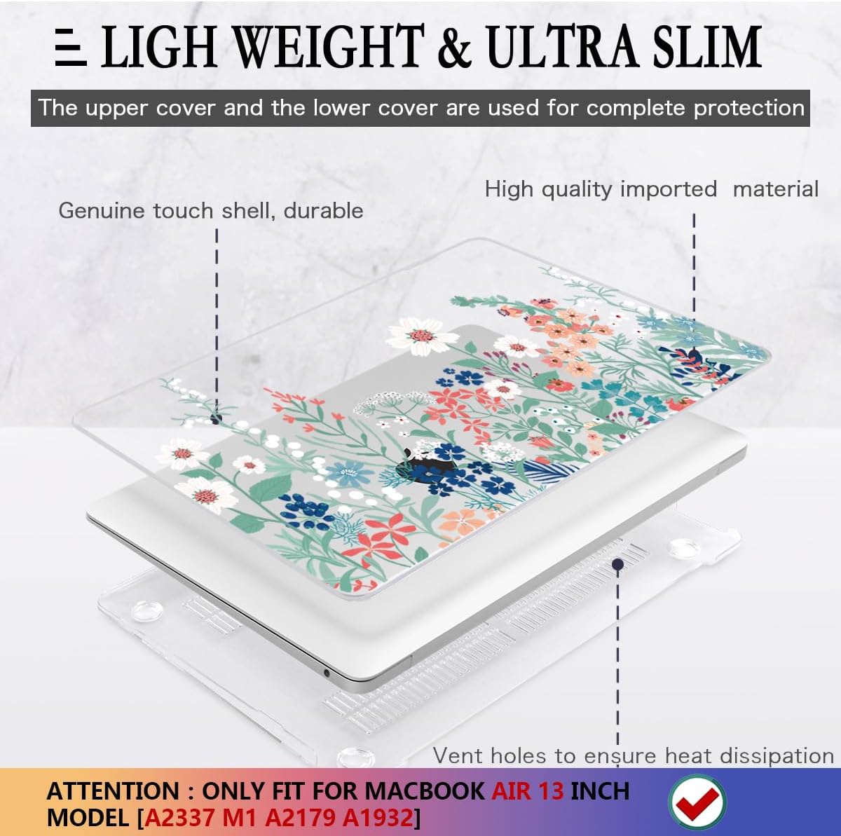 CISSOOK Compatible with MacBook Air 13 inch Case 2021 2020 2019 2018 Release A2337 M1 A2179 A1932 Model, Wild Floral Hard Shell Case for MacBook Air 13 Inch with Touch ID 2021-2018, Wild Green Flower