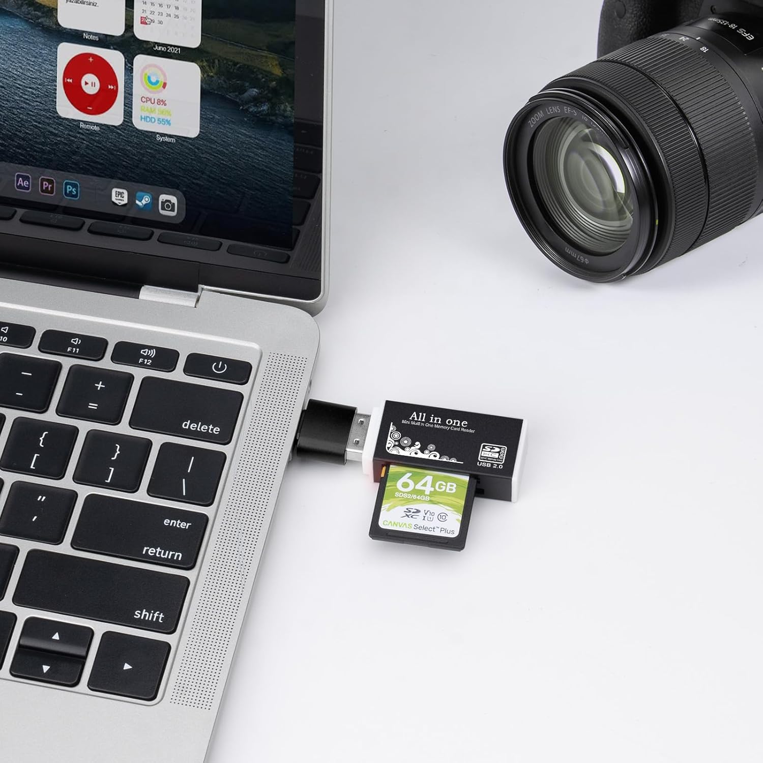 USB Memory Card Reader, BORLTER CLAMP USB Card Reader for Computer with a Type C Adapter,Supports CF, SD, MMC Cards.