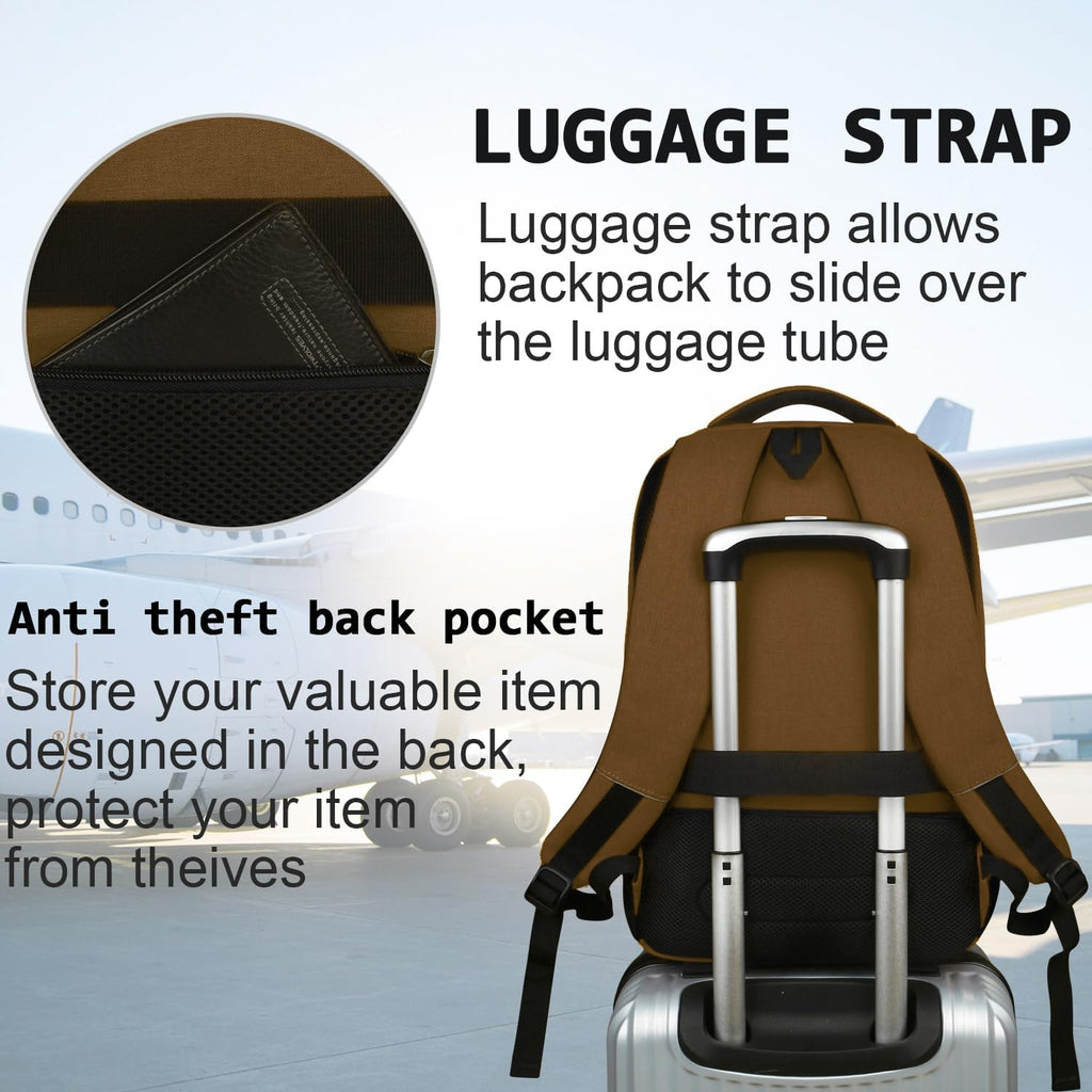 Volher Laptop Backpack,Business Travel Anti Theft Slim Durable Laptops Backpack with USB Charging Port,Water Resistant College Computer Bag for Women & Men Fits 15.6 Inch Laptop and Notebook-Brown