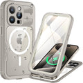 Lanhiem Magnetic for iPhone 15 Pro Case, IP68 Waterproof Dustproof Case, [Compatible with Magsafe] [Built-in Screen Protector] Full Body Heavy Duty Rugged Phone Cover 6.1 inch, Natural