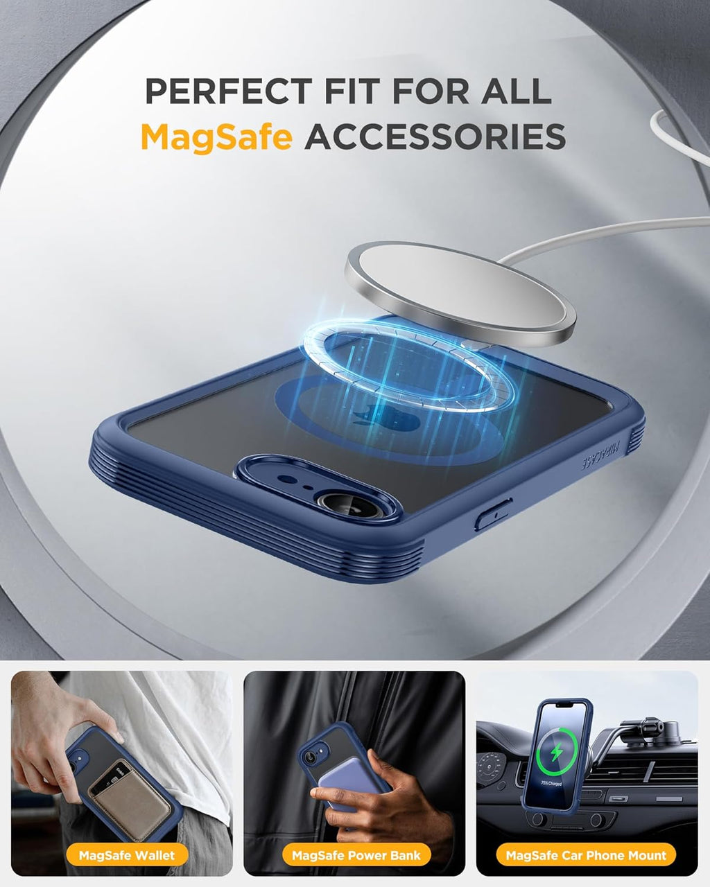 Miracase Magnetic for iPhone 16e Case Full-Body Phone with Built-in Glass Screen Protector, [Compatible with MagSafe] Military Drop Proof 16E Cover Bumper 6.1 inch, Blue