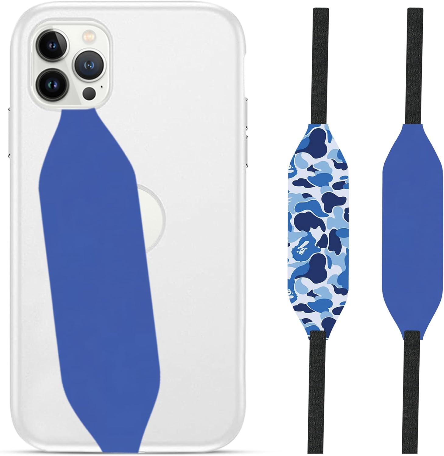 Phone Grip Strap - Pack of 2 Reversible Finger Holder for Phone Back, Customizable Anti-Slip Design, Wireless Charging Compatible Detachable Holder for iPhone - Blue & Cobalt Blue