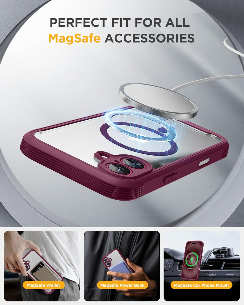 Miracase for iPhone 16 Case 6.1'', [Bubble Free] Full-Body Bumper Phone case with Built-in Full Glass Screen &Lens Protector,No Gap,Compatible with MagSafe,Drop Proof 16 Cover, Plum