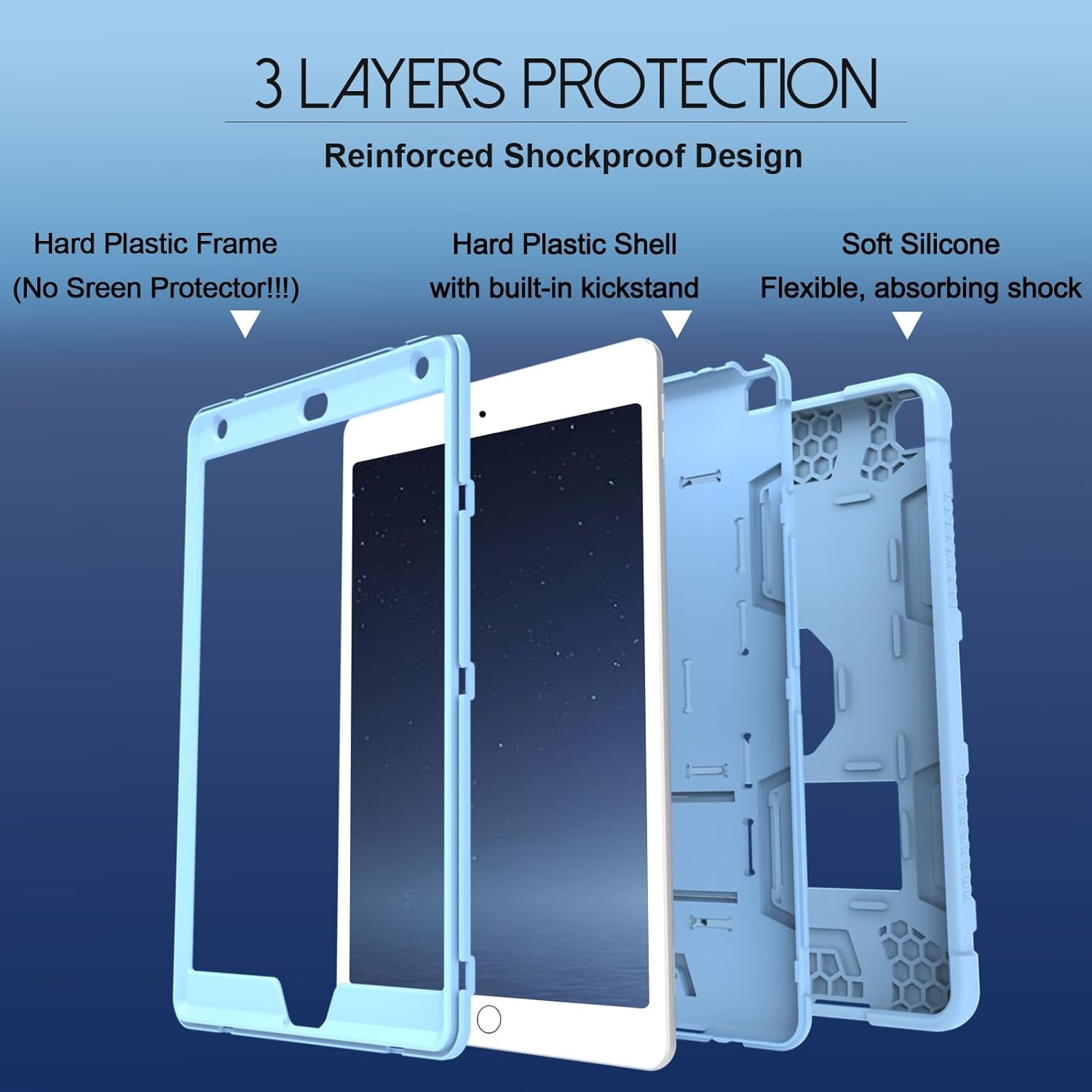 Rantice Case Compatible with iPad 9th Generation Case, iPad 8th Generation, iPad 7th Generation, Hybrid Shockproof Rugged Drop Protective Case with Kickstand for iPad 10.2'' (babybule), LightBlue