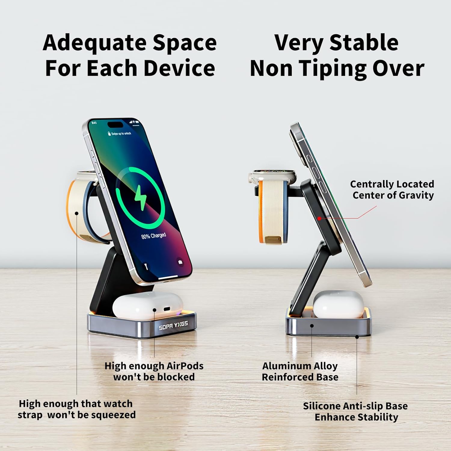 2025 Upgraded 3-in-1 Magnetic Wireless Charger,Charging Stand,Charging Station,for iPhone 12-16,iWatch,AirPods,Ultra-Safe, Foldable, with Adjustable Night Light & Included Adapter