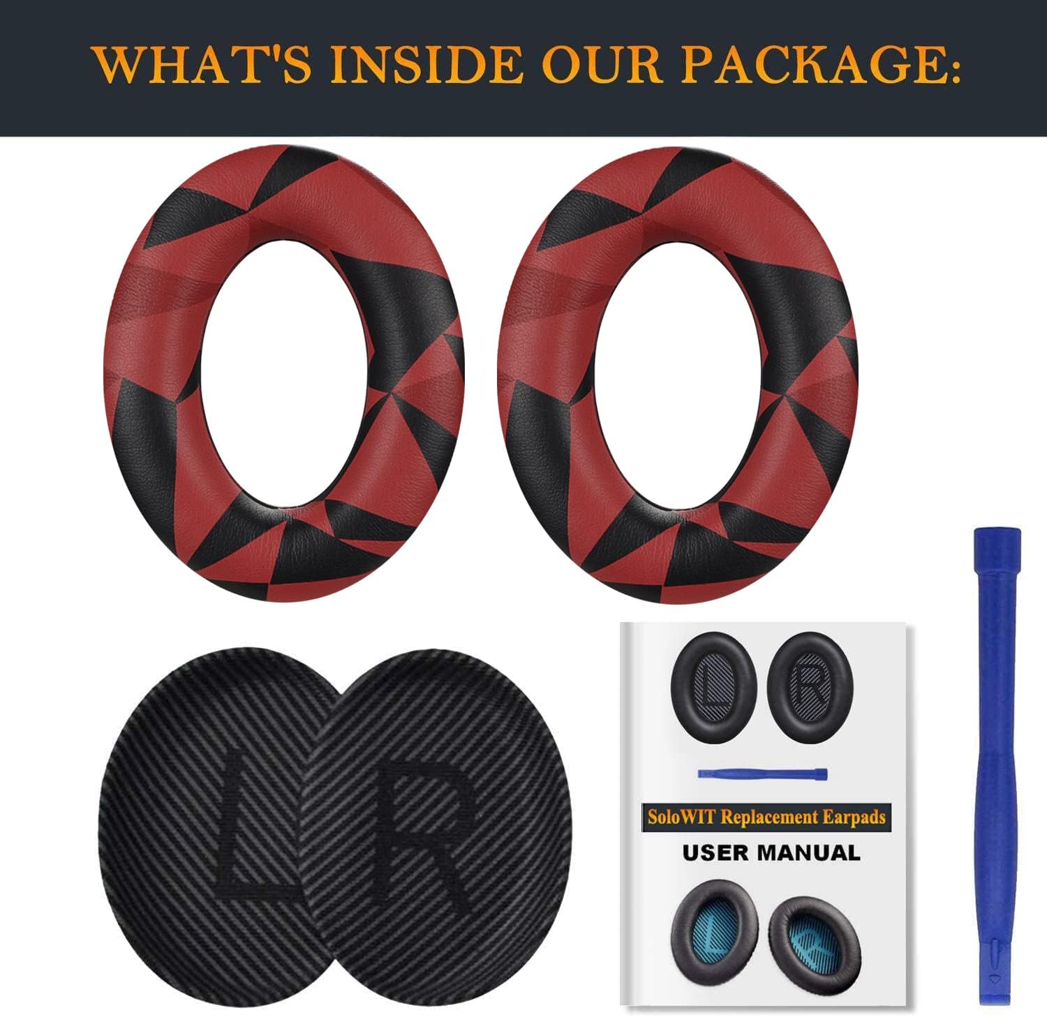 SoloWIT Replacement Earpads Cushions for Bose QuietComfort 35 (QC35) & Quiet Comfort 35 II (QC35 ii) Headphones, Ear Pads with Softer Leather, Noise Isolation Foam, Added Thickness (Red Storm)