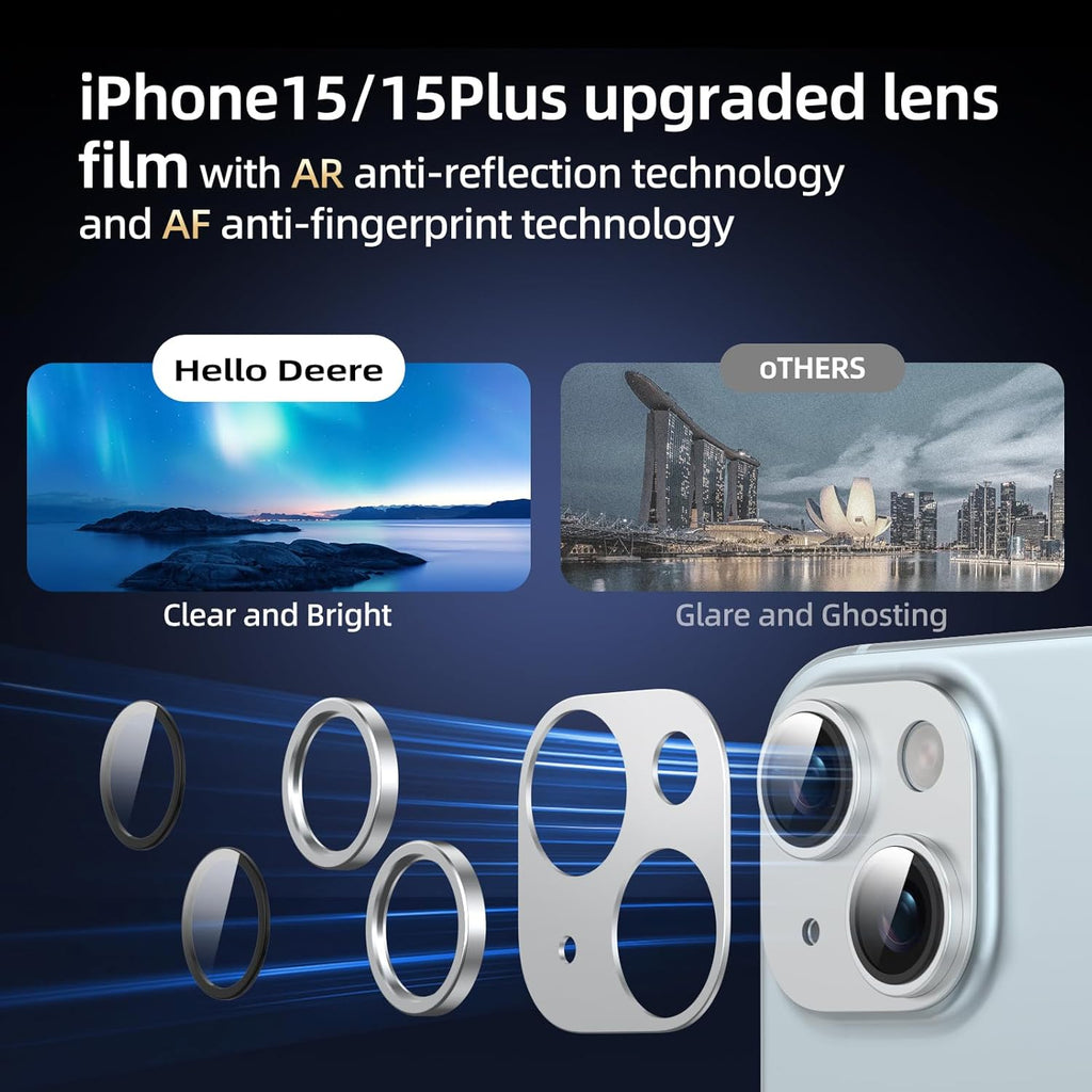 Compatible with iPhone 15/iPhone 14/iPhone 14 Plus/iPhone 15 Plus Camera Lens Protector, [Case-Friendly][Strong Adsorption][AR Anti-Reflection] Tempered Glass Full Coverage,Silver