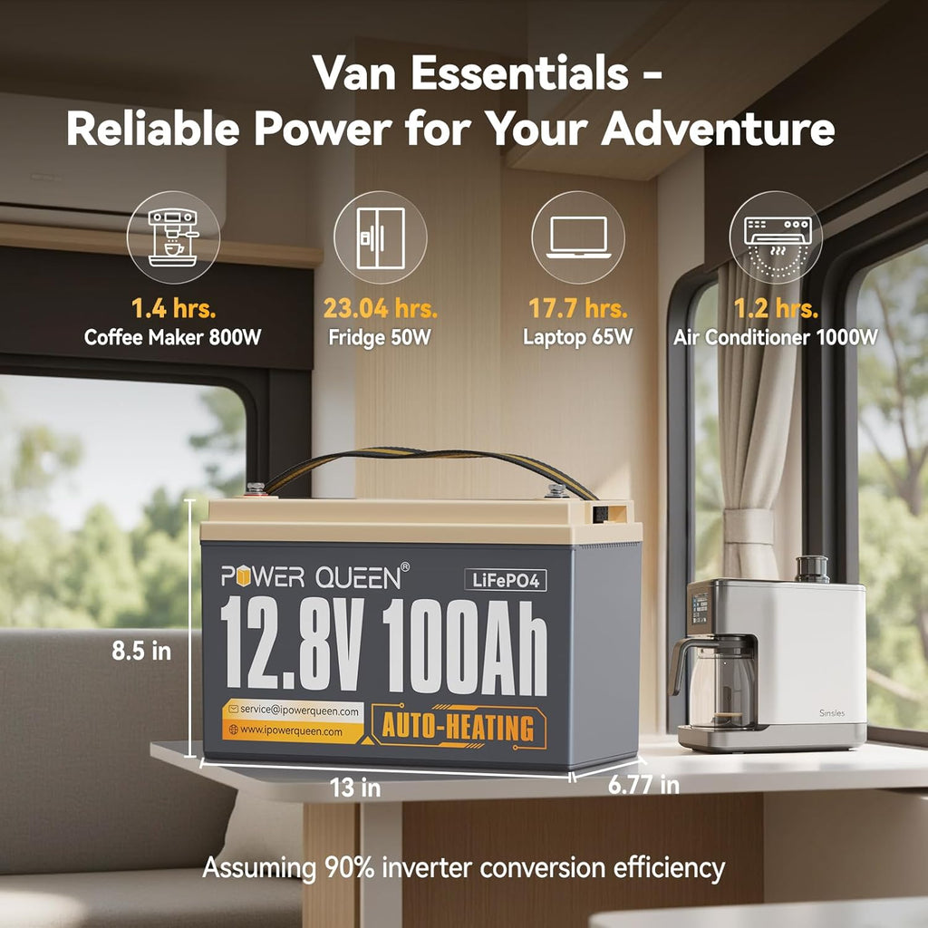 Power Queen Upgraded 12.8V 100Ah Auto-Heating Lithium Battery, Built-in 100A BMS, Low Temp Protection, Charging -4°F/-20°C, LiFePO4 Battery Up to 15000+ Cycles for RV, Off-Grid System, Trolling Motor