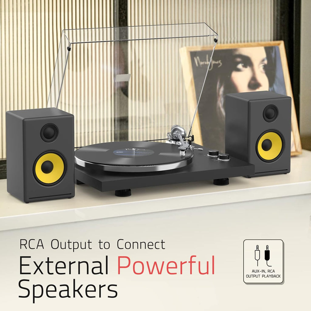Turntables Record Player Wireless Output Connectivity Vinyl Player Belt-Drive Turn Tables Support 33&45 RPM Speed Phono Line Output USB Digital to PC Recording ATN3600L MM Cartridge Black