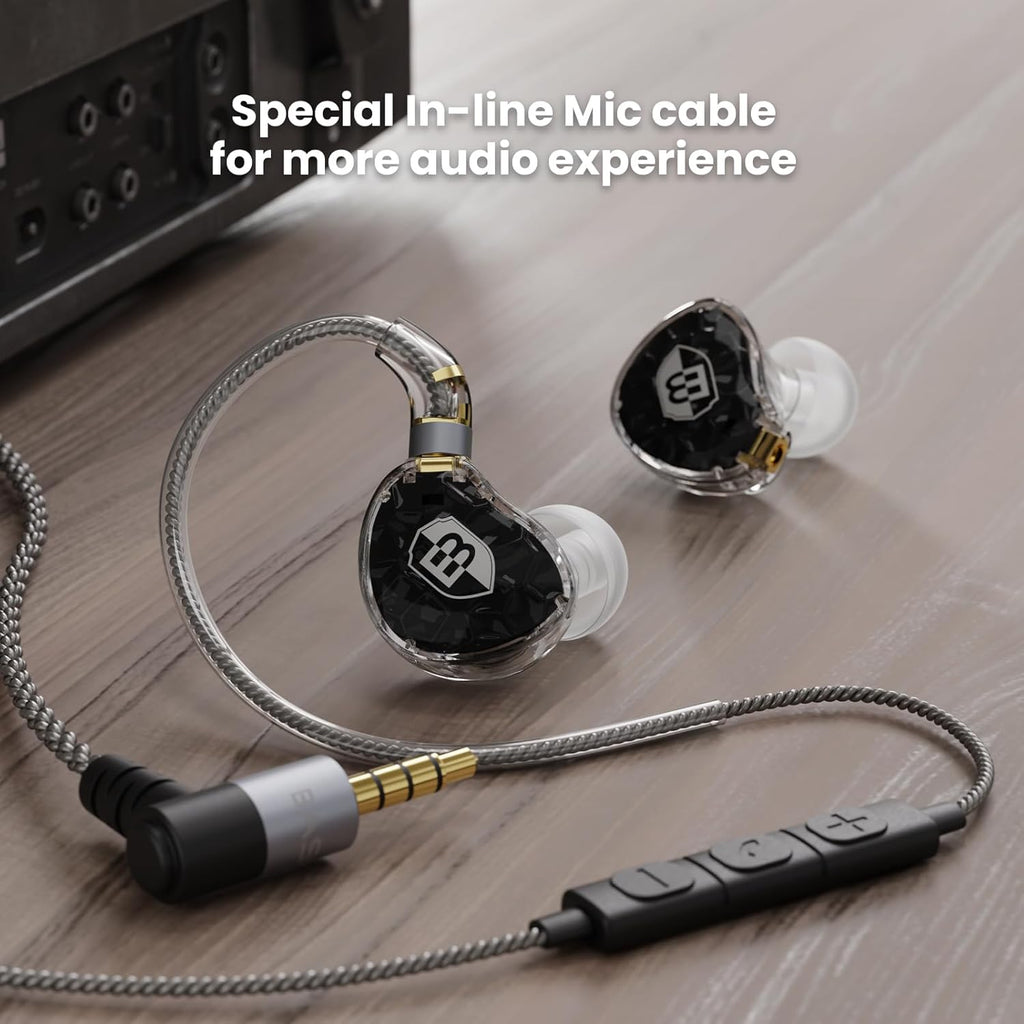 BASN ASONE 14.2mm Planar Driver in-Ear Monitors Earphone with Two Detachable MMCX Cables for Musicians Drummers Bass Players Singers(Black)