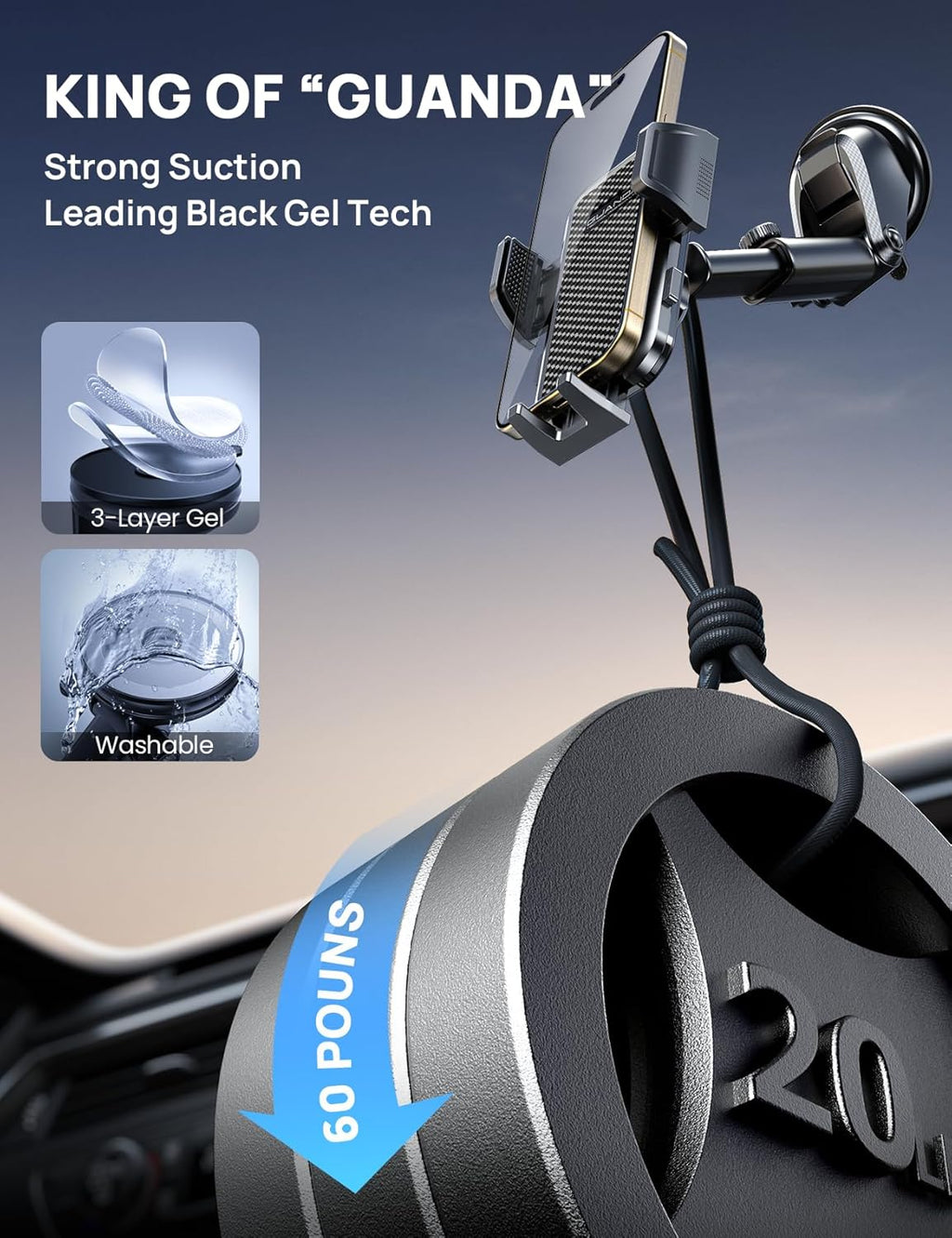 [2025 New] Dashboard Phone Holders for Your Car (+Air Vent Clip) [Military Grade Stable] , Car Cell Phone Holder, Rotatable Suction Cup Car Phone Mount for All Phone (Cube Black)