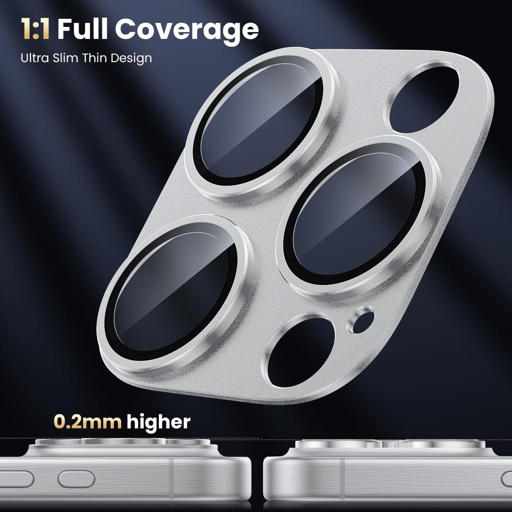 WSKEN for iPhone 16 Pro/iPhone 16 Pro Max Camera Lens Protector, [Military Grade Shatterproof] [Strong Adsorption] Metal Aluminum Alloy Tempered Glass Camera Screen Protector, Silver Titanium