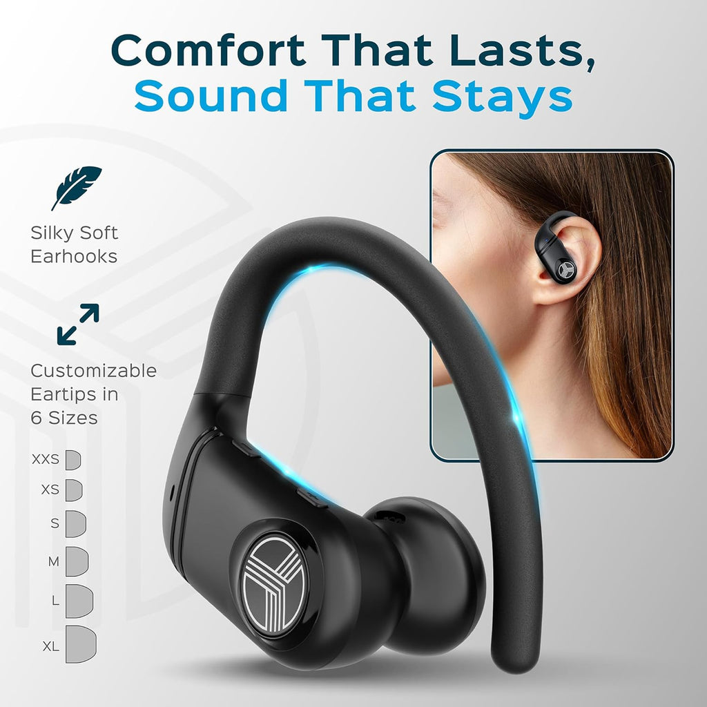 TREBLAB X4 Wireless Earbuds with Earhooks – 253H Battery, ENC Mic, Bluetooth 5.4, USB-C Charging Case, IPX5 Waterproof, Noise Isolating, for Running, Calls, Workouts – Bluetooth Over Ear Ear Buds