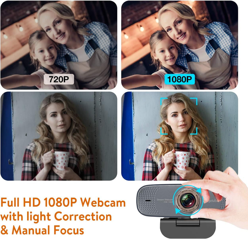 Angetube 1080P Web Camera for Computer HD Webcam with Microphone - USB PC Camera with 90-Degree Wide Angle, Plug and Play for Zoom | Skype | Teams | Streaming | Video Calling