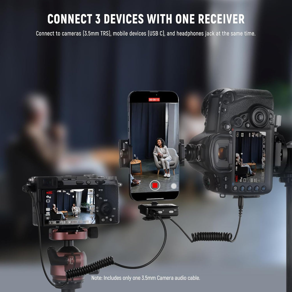 NEEWER CM28 Wireless Lavalier Microphone System, 1 Click Noise Canceling, 4GB Storage for 9Hrs of 48KHz 16 Bit Uncompressed Audio, Lapel Mic Compatible with iPhone/Android/PC/Camera/iPad