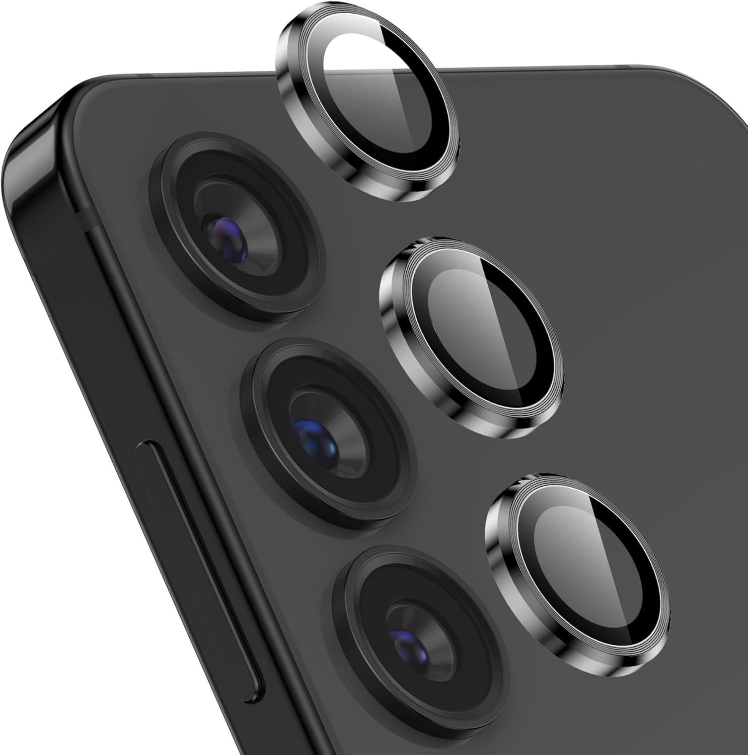 YWXTW Camera Lens Protector for Samsung Galaxy S24 / S23 / S23 Plus, [NOT for S24 Plus] 9H Tempered Glass Metal Individual Ring Camera Screen Protector for S24 Accessories (Black)