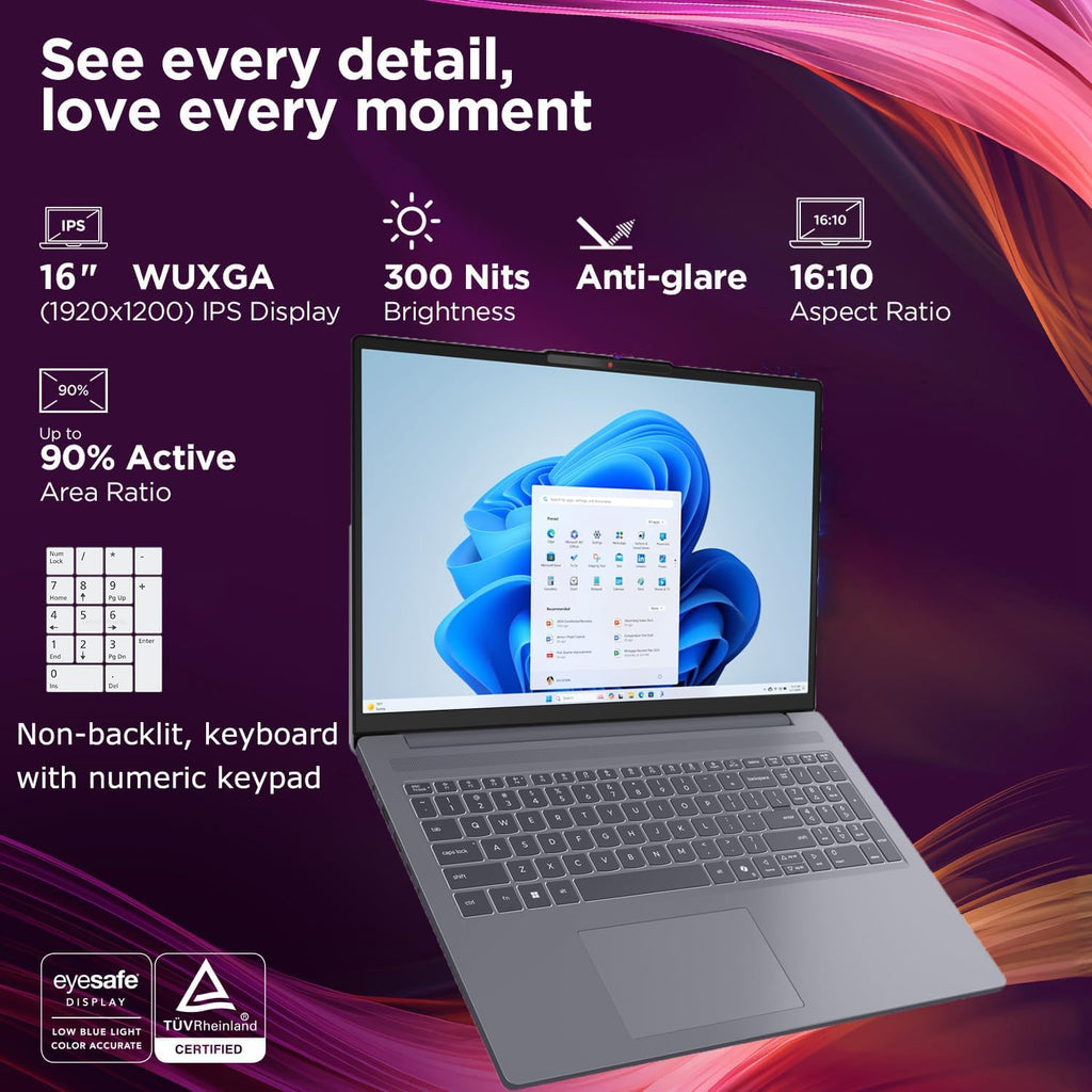 Lenovo Laptop Computer for Home Student Business, IdeaPad Slim 3, Intel i7-13620H (Beat Ultra 7 255U), 16GB DDR5 RAM, 512GB PCIe SSD, 16" FHD+, WiFi 6, Type-C, HDMI, Luna Grey, Windows 11 Pro, Wendbo