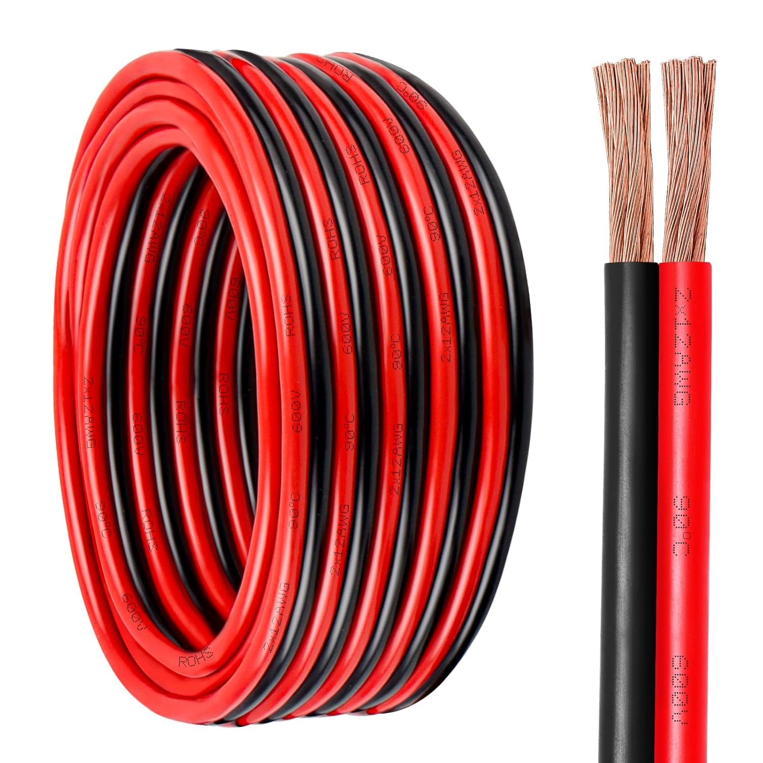 12 Gauge Wire 2 Conductors Copper Wire, 12 AWG Battery Cable Oxygen Free Copper Wire for Solar Panel, Automotive, Trailer, RV and Speaker (12 Gauge 20FT)