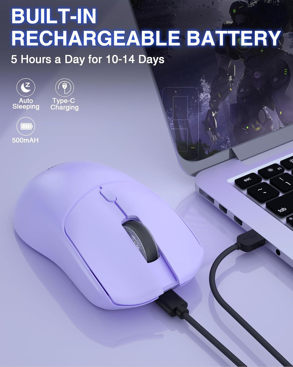AULA SC580X Wireless Gaming Mouse, Tri-Mode 2.4G/BT5.0/USB-C Gaming Mice with 12000 DPI, 6 Programmable Buttons, Rechargeable Computer Mouse for Laptop/PC/Mac/Tablet