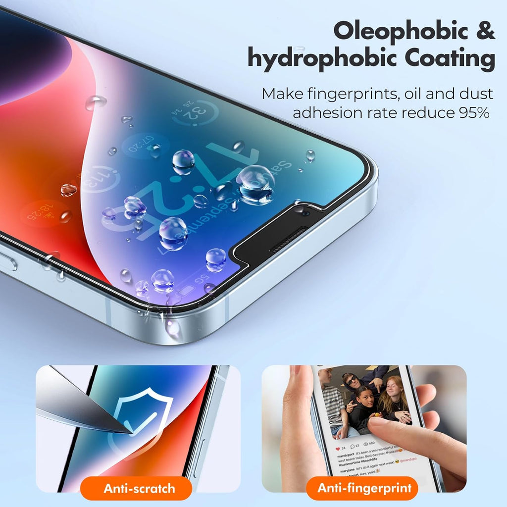 UNBREAKcable 2-Pack Screen Protector for iPhone 16e/14/13/13 Pro, Double Shatterproof Tempered Glass [Easy Installation Frame] [9H Hardness] [99.99% HD Clear] [Case Friendly] for iPhone 6.1 inch