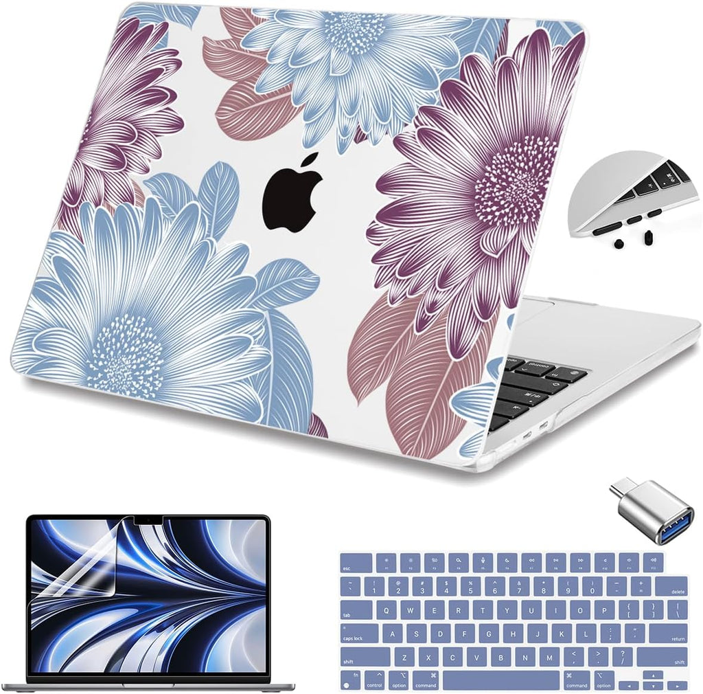 Teryeefi for MacBook Air M4 M3 M2 13.6 inch Case 2025 2024-2022,Fit Model A3240 A3113 A2681, Laptop Hard Shell Cases with Keyboard Cover & Screen Protector for MacBook Air 13.6", W-Flowers