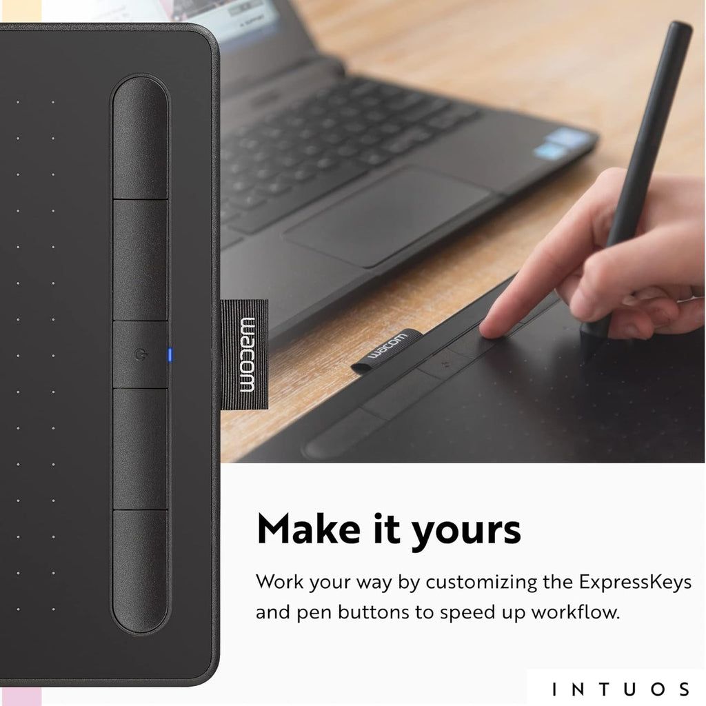 Wacom Intuos Small Bluetooth Graphics Drawing Tablet, 4 Customizable ExpressKeys, Portable for Teachers, Students and Creators, Compatible with Chromebook Mac OS Android and Windows - Black