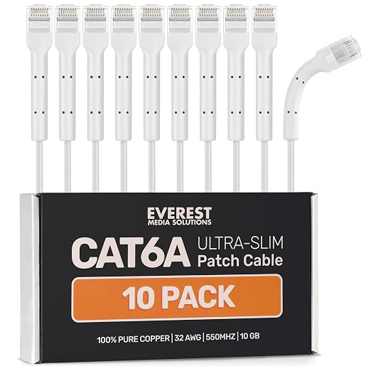 Everest Ultra Slim Cat6a Ethernet Patch Cables 7ft White by EverestMediaSolutions