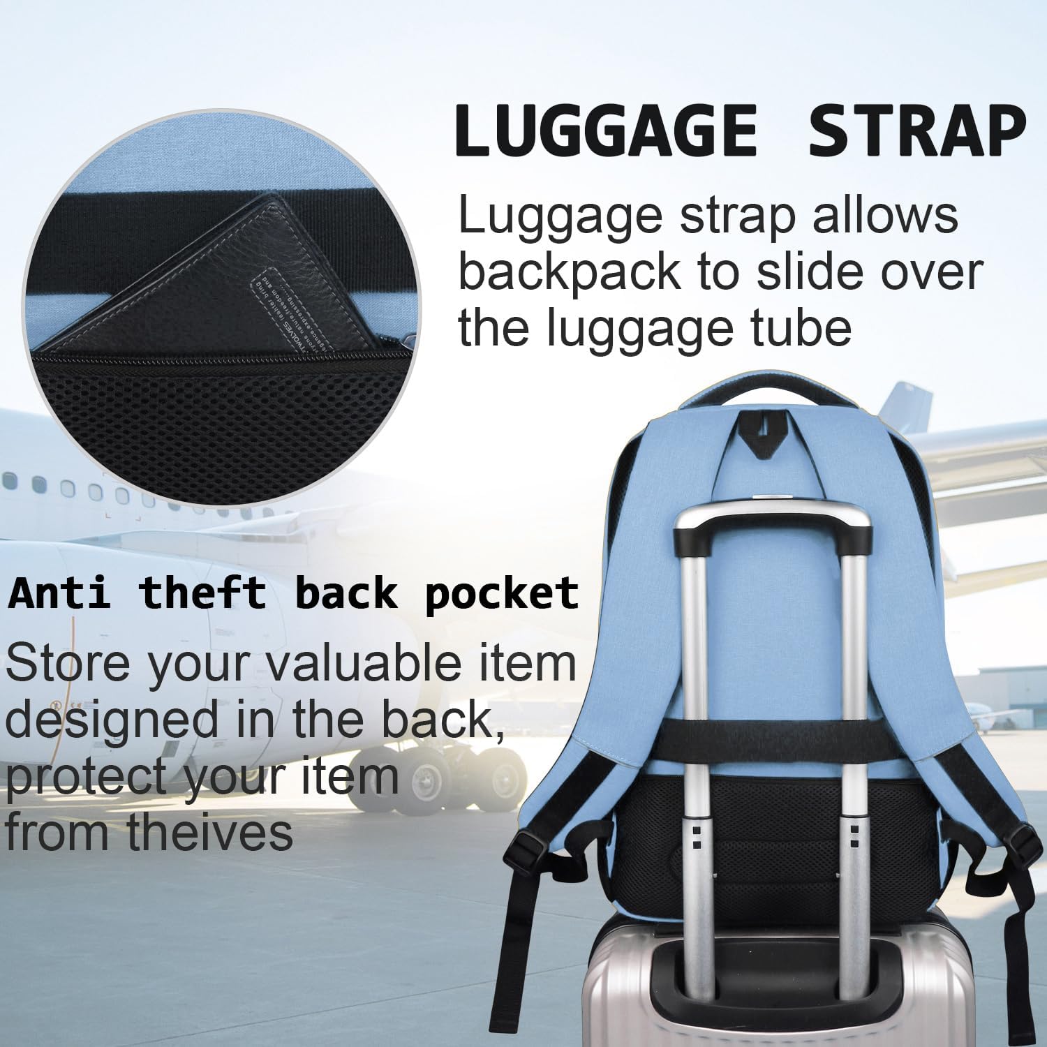 Laptop Backpack,Business Travel Anti Theft Slim Durable Laptops Backpack with USB Charging Port,Water Resistant College Computer Bag for Women & Men Fits 15.6 Inch Laptop and Notebook-Pale Blue