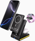 Wireless Charger 5 in 1 Magnetic Charging Station Stand with Portable Power Bank for Apple/Samsung Multiple Devices for Apple Watch 10-2,iPhone 16 15-12 Pro Max/Samsung Galaxy S25 Ultra S24-S8