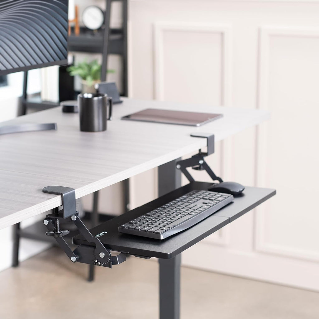 VIVO Large Clamp-on 27 (33 Including Clamps) x 11 inch Computer Keyboard and Mouse Tray with 12 Setting Swinging Height Adjustment, Platform Drawer for Typing, Black, MOUNT-KB08V