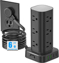 Tower Power Strip with Surge Protector - 12 AC Outlets & 4 USB Ports (2 USB-C), 6FT Extension Cord, Charging Station Tower for Home Office Dorm Travel (Black)
