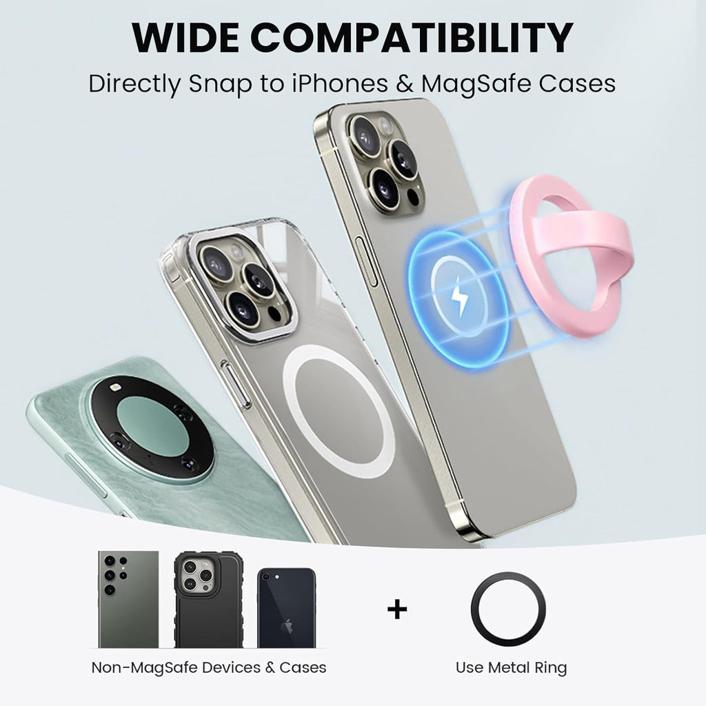 Magnetic Silicone Ring Grip Phone Holder, Loop Grip Phone Holder,Magnetic Phone Loop,Magsafe Phone Grip,Compatible with Magsafe for iPhone 16/15/14/13/12 Series (Lady Pink)