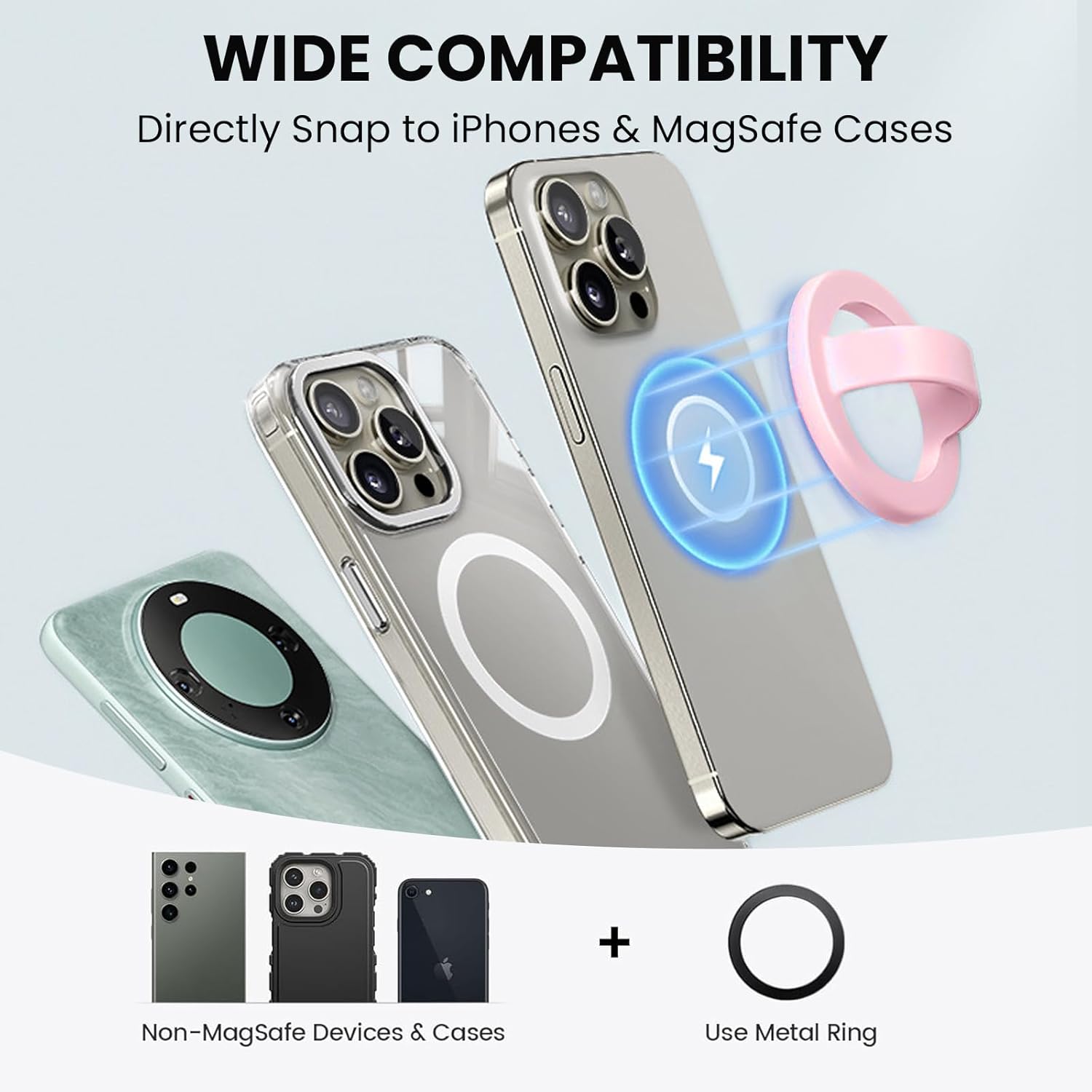 Magnetic Silicone Ring Grip Phone Holder, Loop Grip Phone Holder,Magnetic Phone Loop,Magsafe Phone Grip,Compatible with Magsafe for iPhone 16/15/14/13/12 Series (Lady Pink)